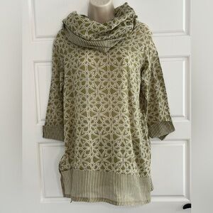 Gretchen Scott 100% Cotton Funnel Neck Geometric Print Tunic Top Size S Artsy